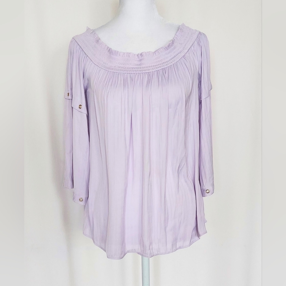 Jennifer Lopez Long Sleeve Pleated Front Purple Top Blouse Size Small